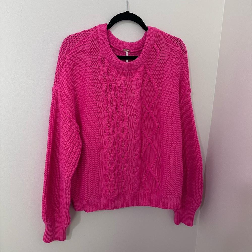 Free People Dream Cable Knit Sweater Women's SZ Medium, Crewneck